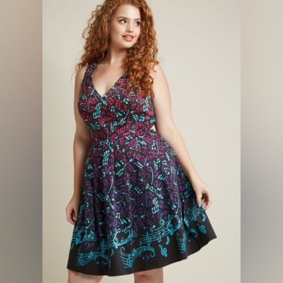 ModCloth Bijou Joys A-Line Music Print Dress Size L - Picture 2 of 13